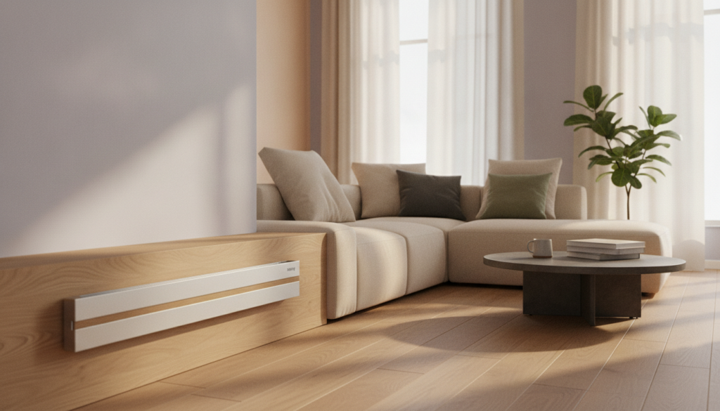Flächenspeicherheizung im Wohnzimmer