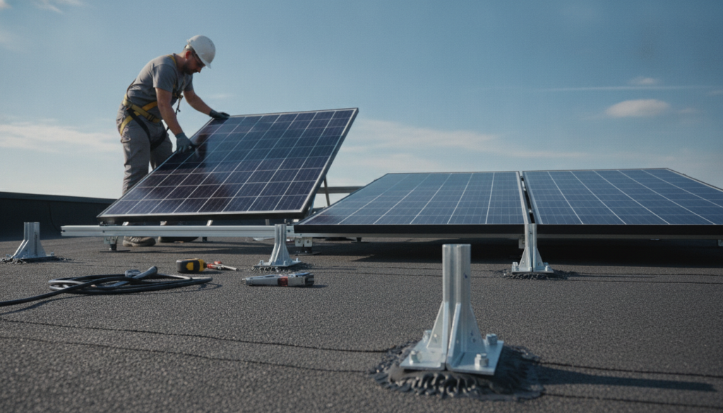 Photovoltaik Befestigung auf Bitumen Flachdach