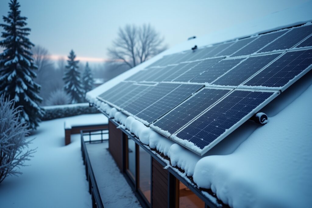 solaranlage bei schneefall-Titel
